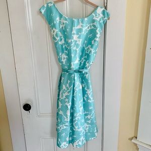 Julian Taylor Women’s Floral Fit Flare Belted Spring Dress - Aqua White Size 12